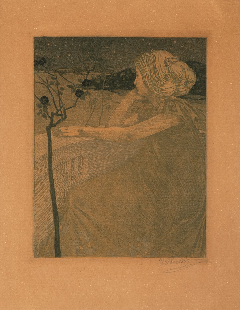 Balkonda Meditasyon, 1899-1900. by Vojtěch Preissig