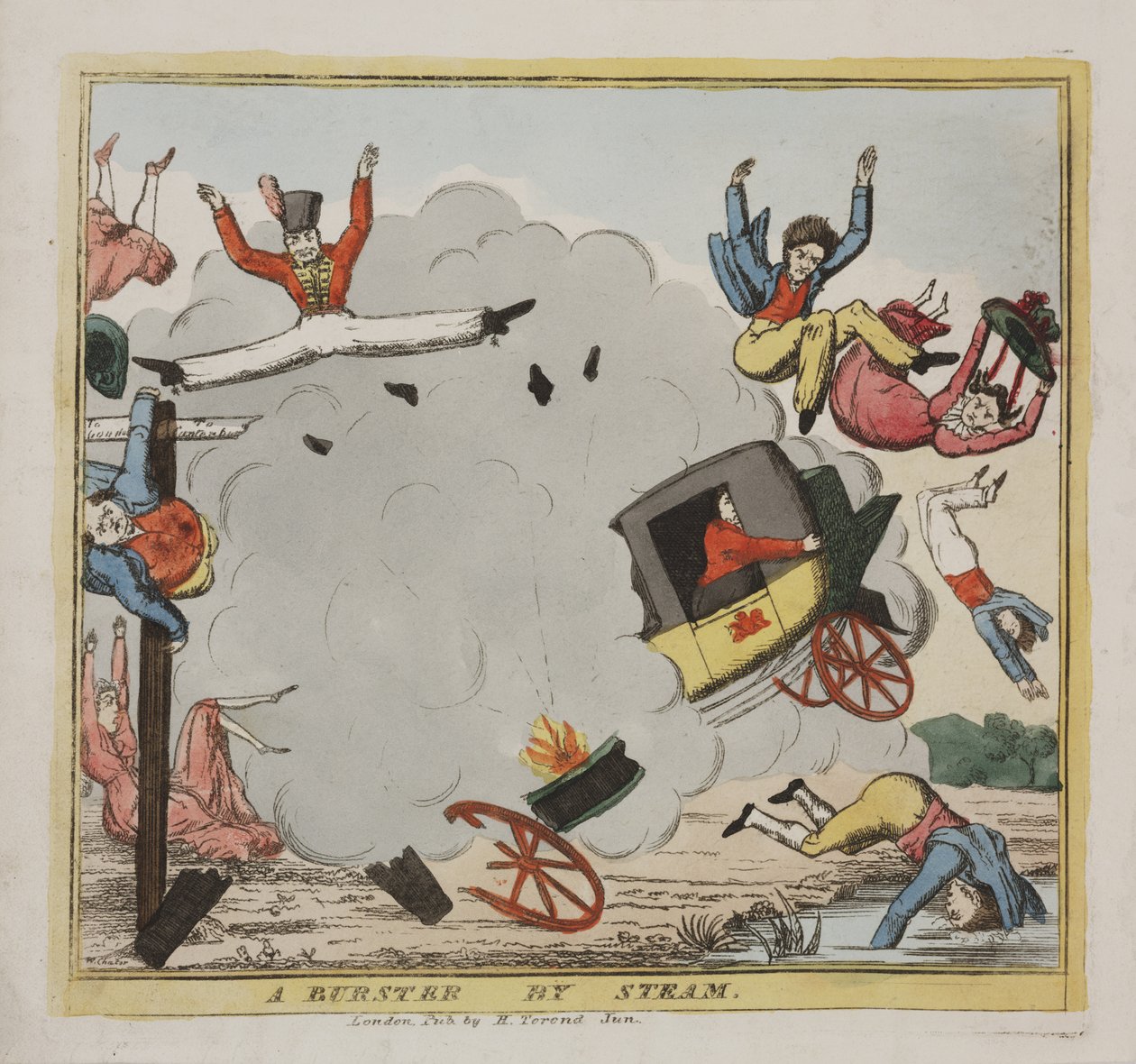 A Burster by Steam, c.1835 (renkli gravür) by W. Chater