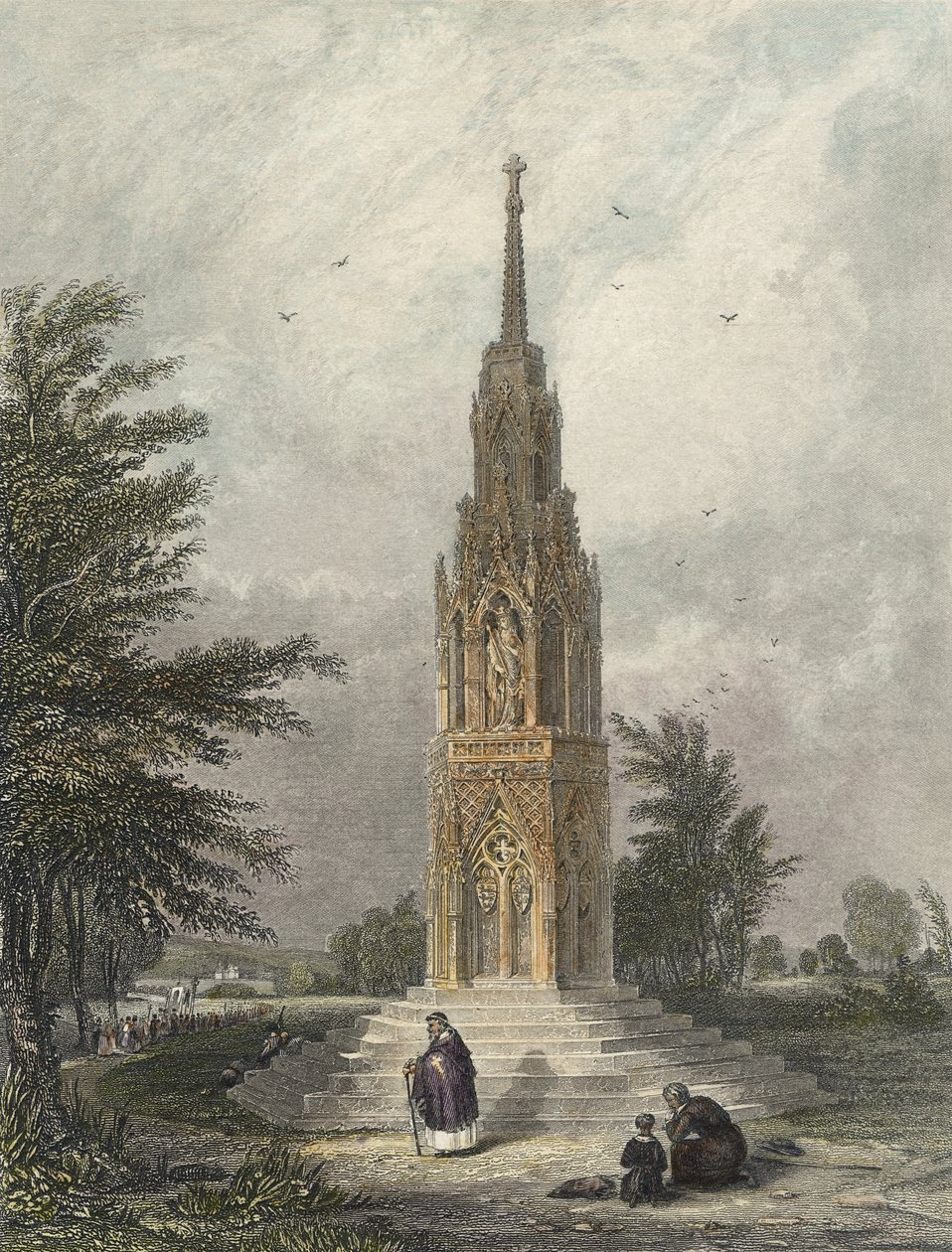 Waltham Cross, c.1820 (el renkli gravür) by W.B Clarke