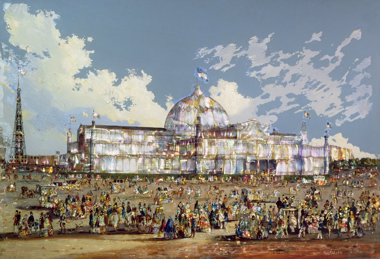 Crystal Palace, New York, 1850 dolayları (cam üzerine yağlıboya, sedefli) by W.S Parkes