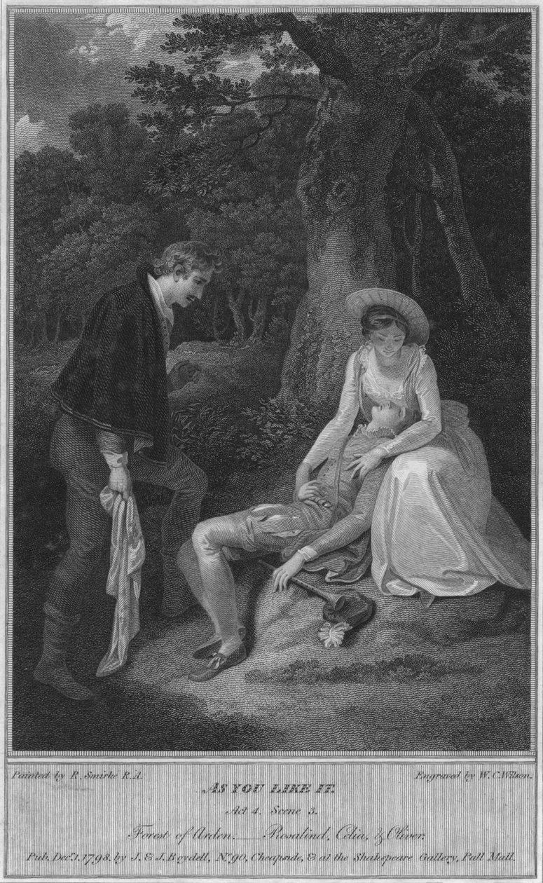 Sevdiğin gibi. Perde 4. Sahne 3. Arden Ormanı, - Rosalind, Celia & Oliver, 1798. by W. C. Wilson
