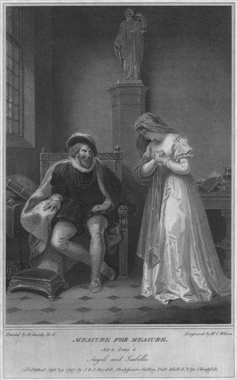 Ölçü için Ölçü. Perde 2. Sahne 4. Angelo ve Isabella, 1797. by W. C. Wilson