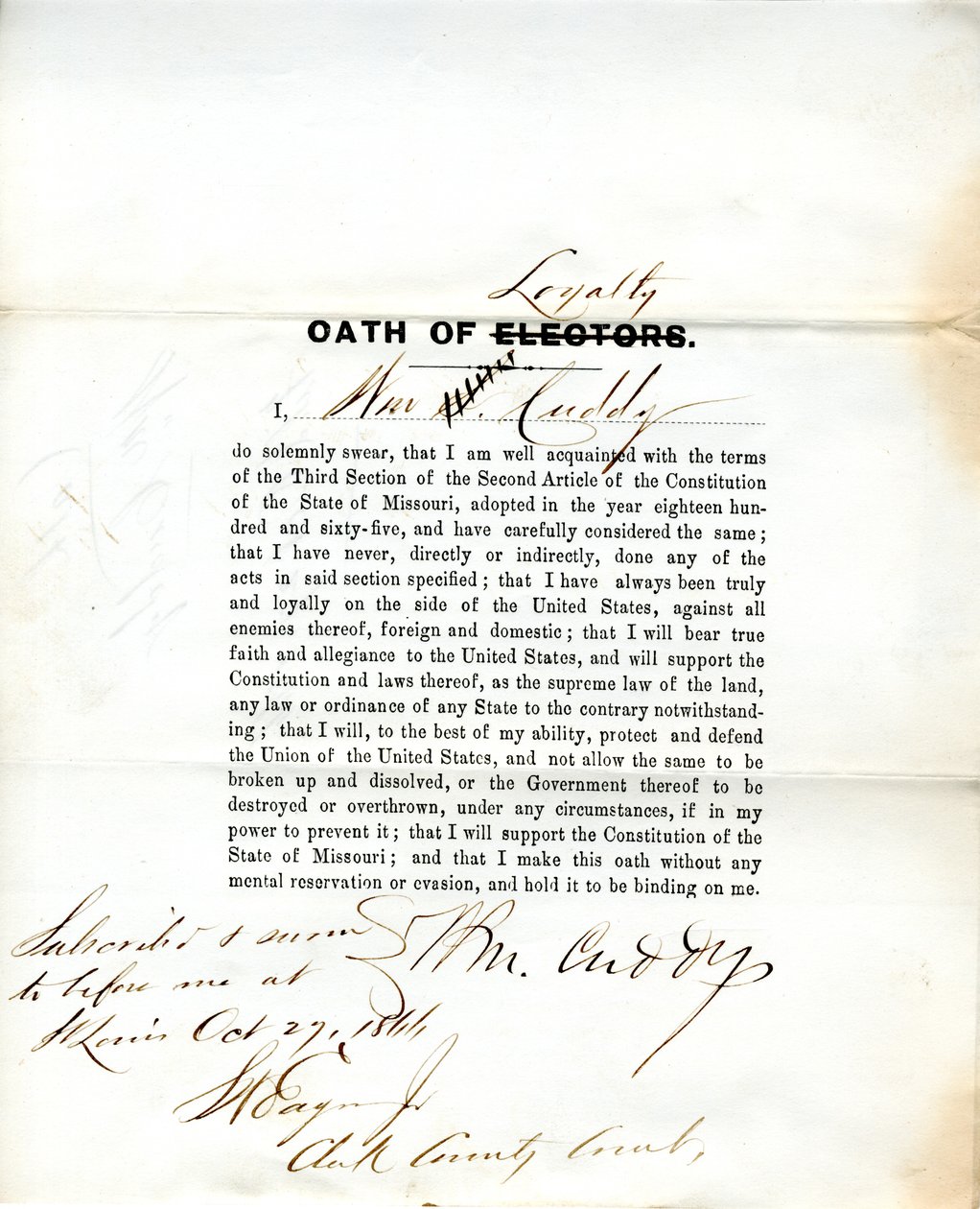 Wm'nin sadakat yemini. Missouri'den Cuddy, St. Louis İlçesi by W. Cuddy