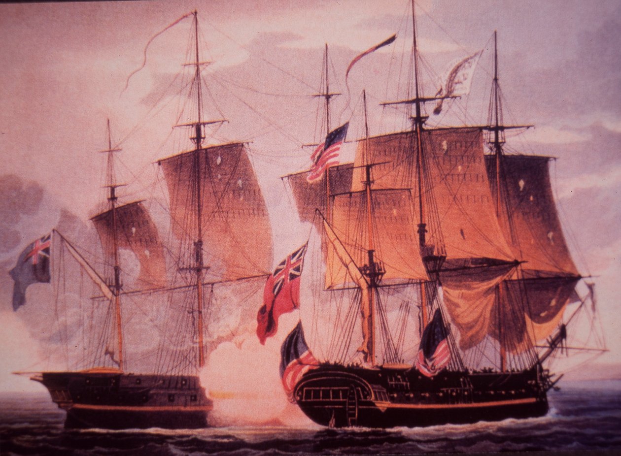 HMS Shannon ve USS Chesapeake (renkli taş) by John Ward Dunsmore