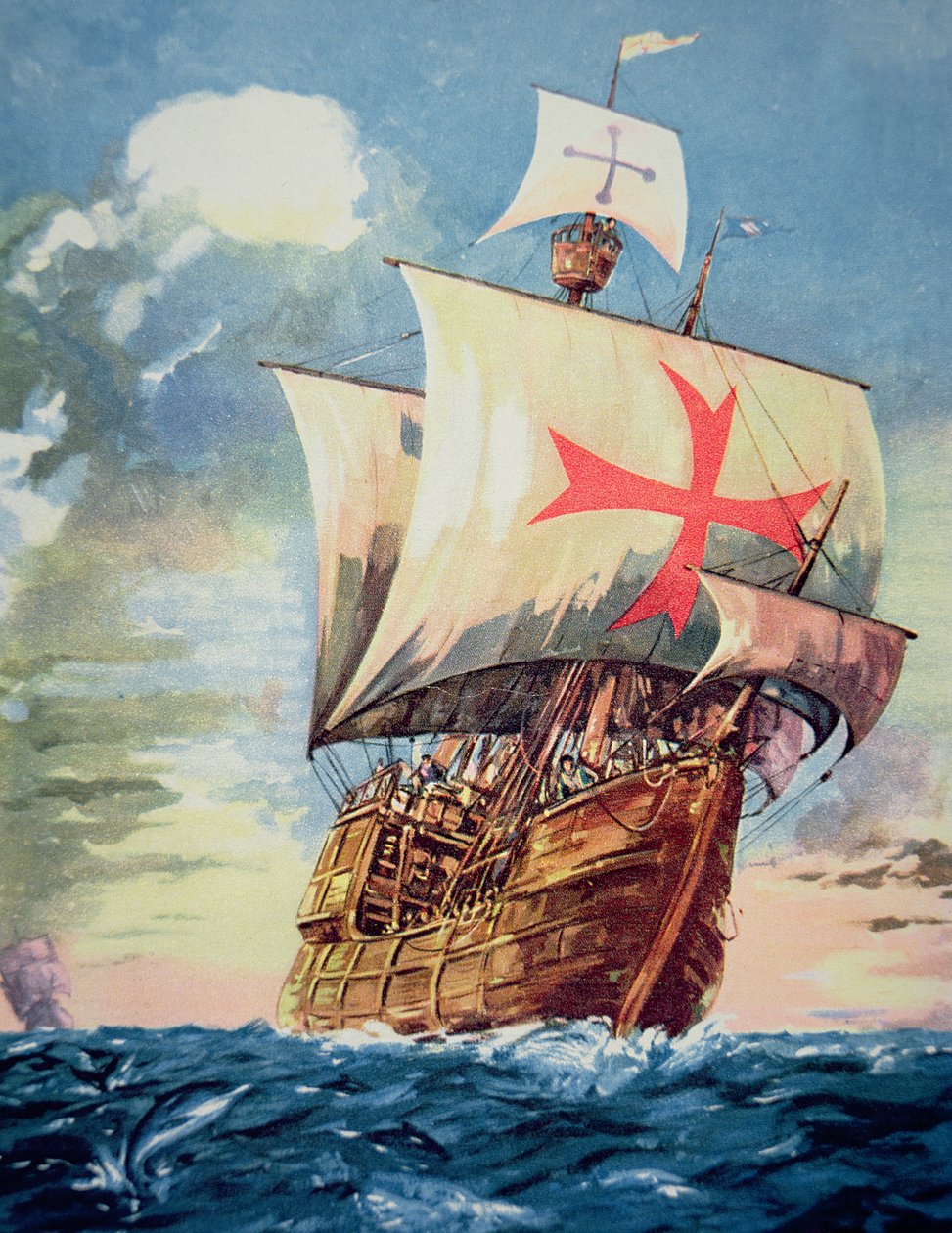 1492'de Kristof Kolomb'u Amerika'ya götüren Santa Maria (renkli taş) by John Ward Dunsmore
