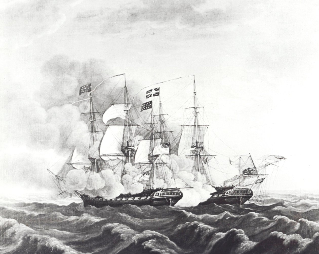 USS Anayasası ve HMS Guerriere (lito) by John Ward Dunsmore