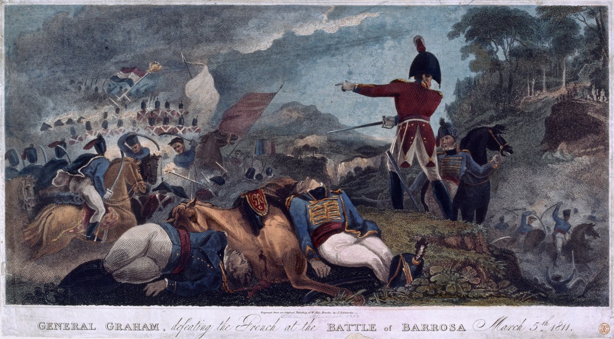 General Graham, Almanack Stationers tarafından yayınlanan J. Edwards tarafından kazınmış Barrosa Savaşı'nda Fransızları yenerken, 1812 by W. Hal Brooke