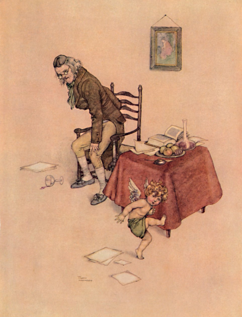 Yaşlı Adamın Kucağından Atladı ve Yerde Etrafında Dans Etti, c1930 by William Heath Robinson