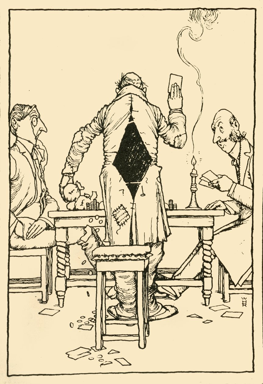Elmasların ası üzerindeki Kazanan Kart, 1910. by William Heath Robinson