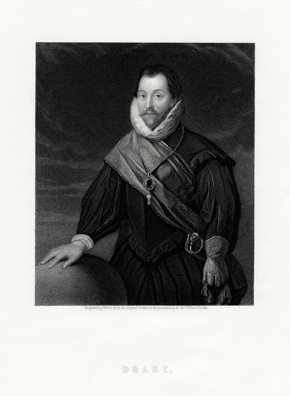 Sir Francis Drake, İngiliz korsan, denizci, deniz öncüsü, politikacı, 19. yüzyıl by W. Holl