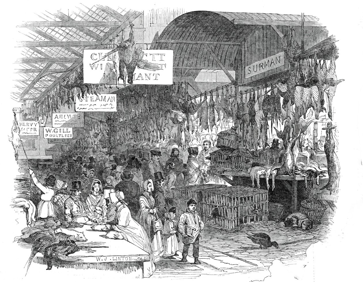 Leadenhall Pazarı, Noel arifesinde, 1845. by W. J. Linton