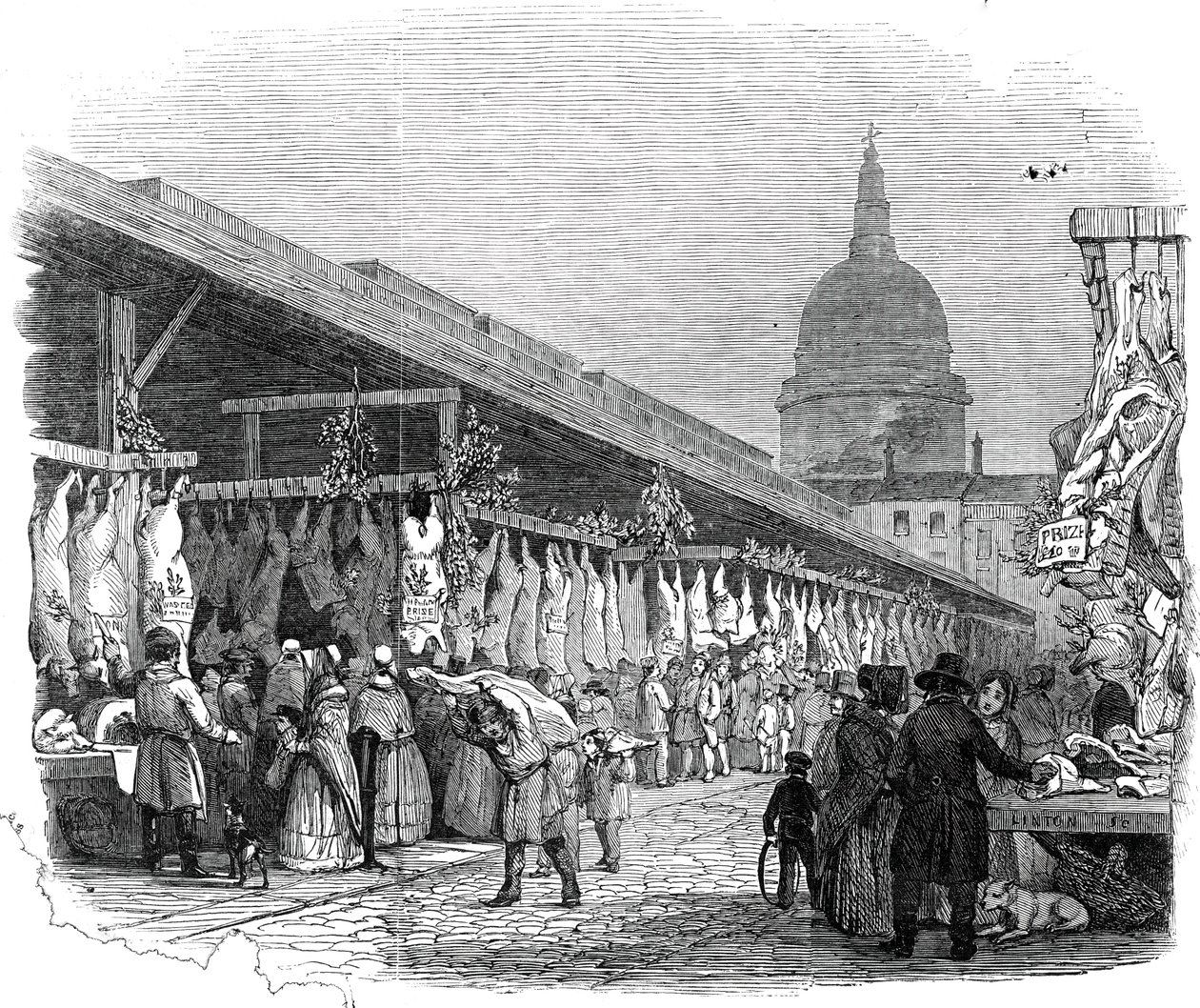 Newgate Pazarı, Noel Arifesinde, 1845. by W. J. Linton