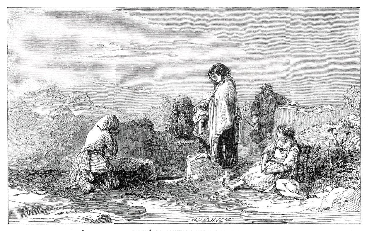 Kutsal Kuyuya Hacılar - F.W. Topham tarafından - yeni sulu boya sergisinden, 1845. by W. J. Linton