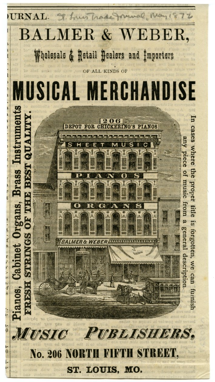 Balmer ve Weber Müzik Ürünleri Toptan ve Perakende Satıcıları ve İthalatçıları, 206 North Fourth Street. by W. Mackwitz