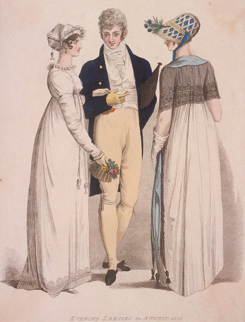 İki kadın ve gece elbisesi giyen bir adam, 1808 by W Read