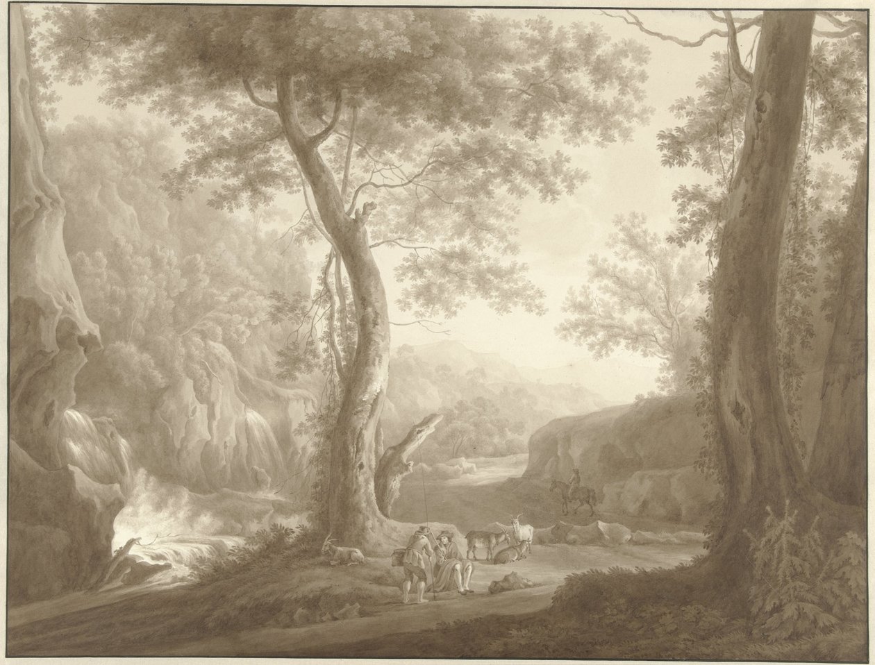 Keçi çobanı ve gezgin ile dağ manzarası by W. Regnu (possibly)