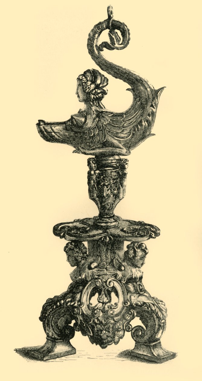 Sfenks benzeri Deniz Yaratığı şeklinde lamba, c1510-1530, 1881. by W. W. McCarty