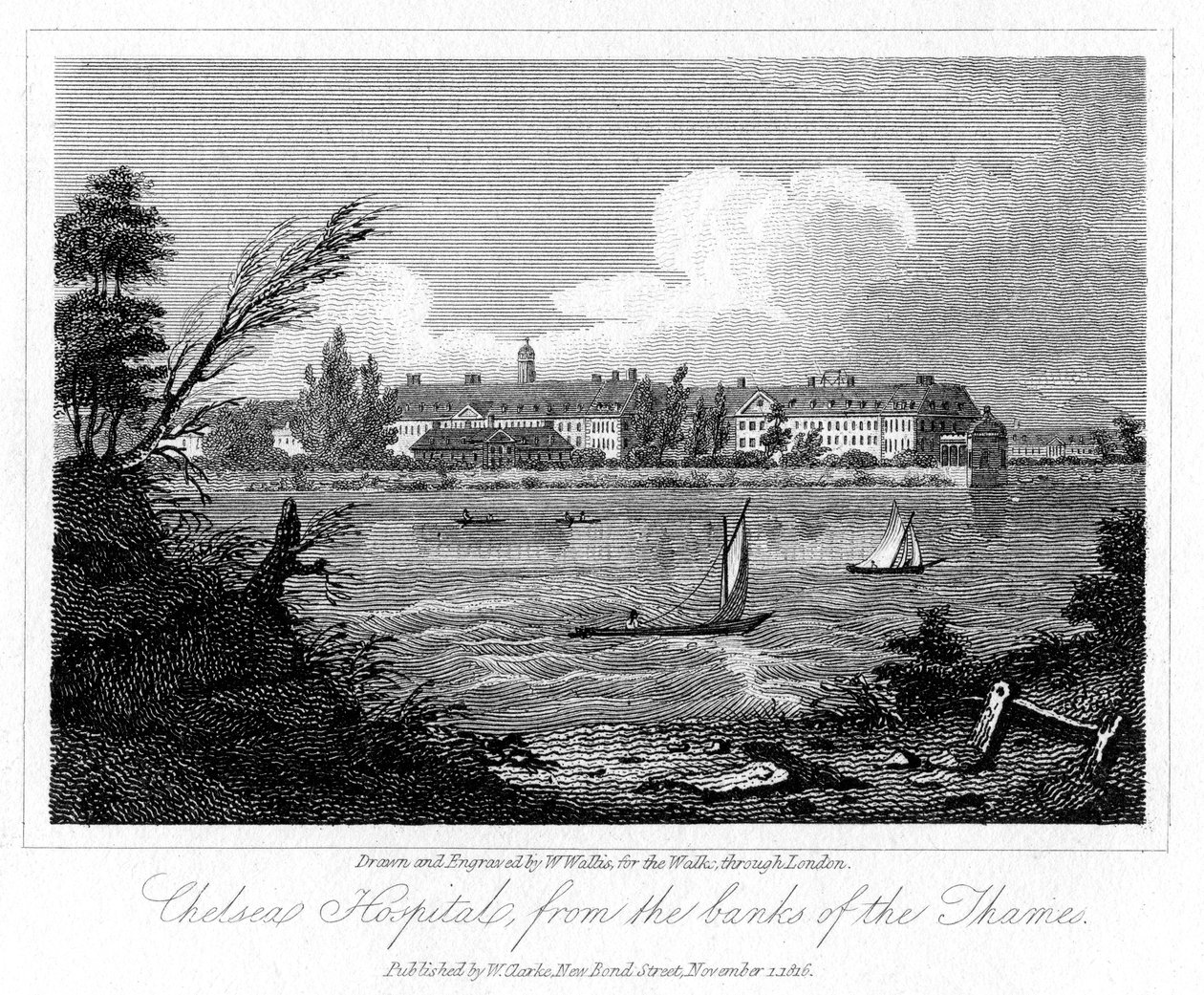 Chelsea Hastanesi, Banks of the Thames, Londra, 1816. by W. Wallis