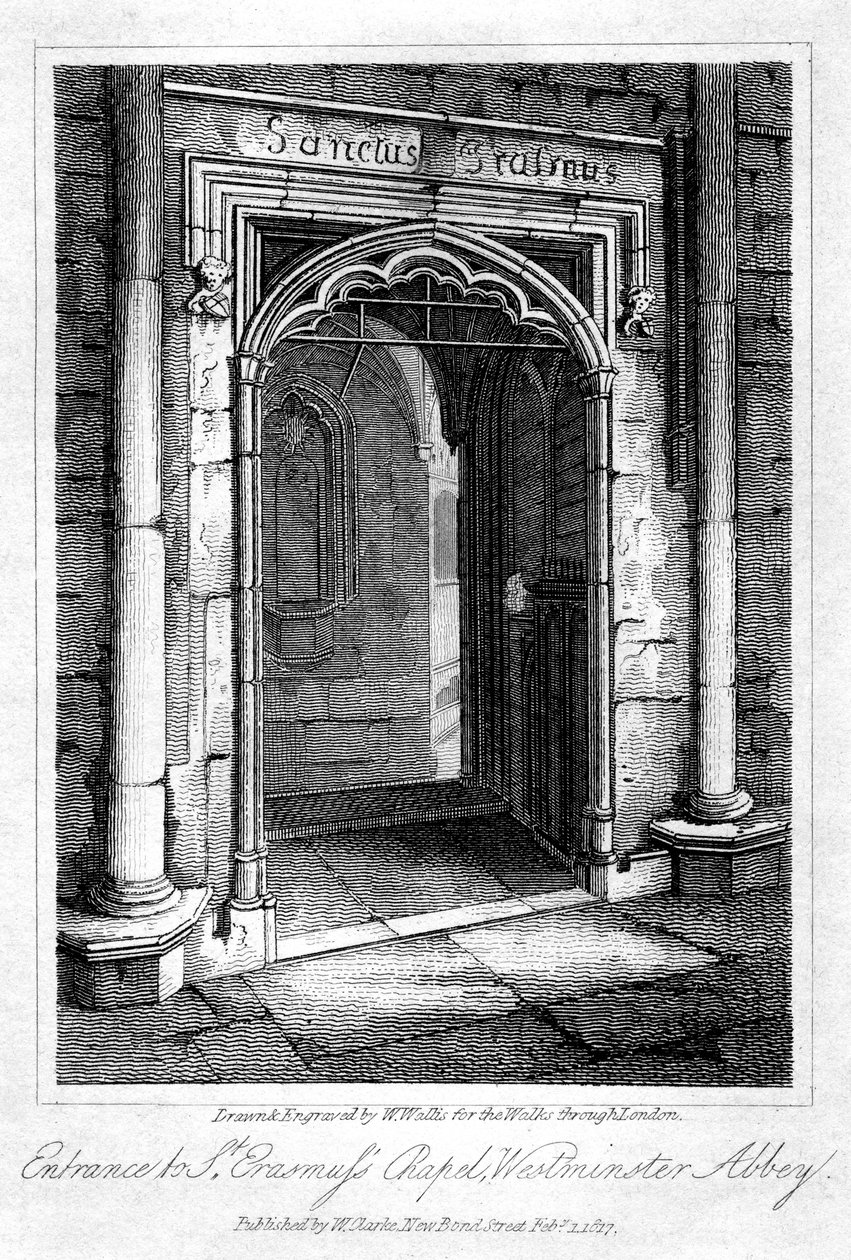St Erasmuss Şapeli'ne giriş, Westminster Abbey, Londra, 1817. by W. Wallis