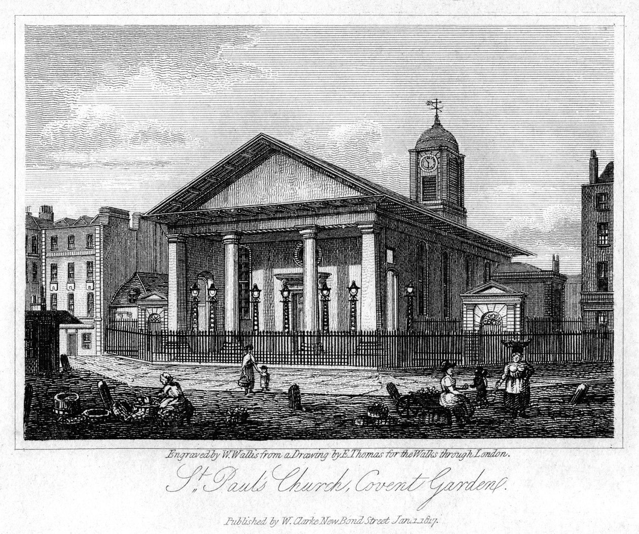 St Paul Kilisesi, Covent Garden, Westminster, Londra, 1817. by W. Wallis