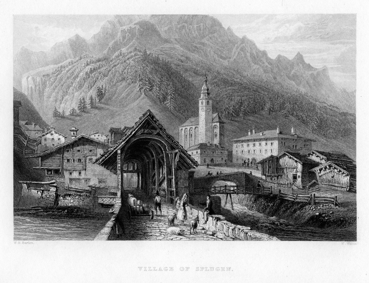 Splugen Köyü, İsviçre, 1834 by W. Wallis