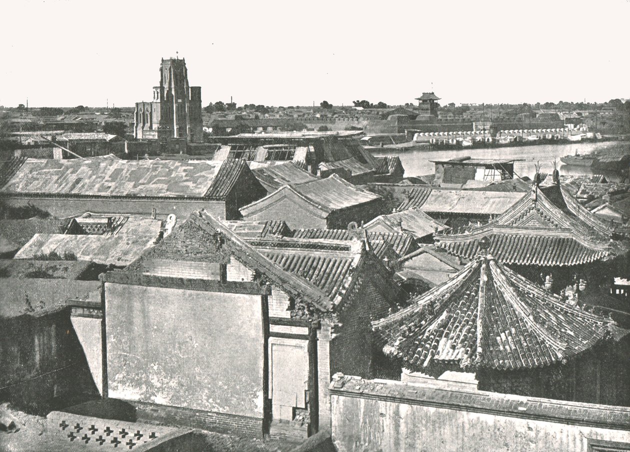 Katedral kalıntılarını gösteren genel görünüm, Tien-Tsin, Çin, 1895. by W and S Ltd