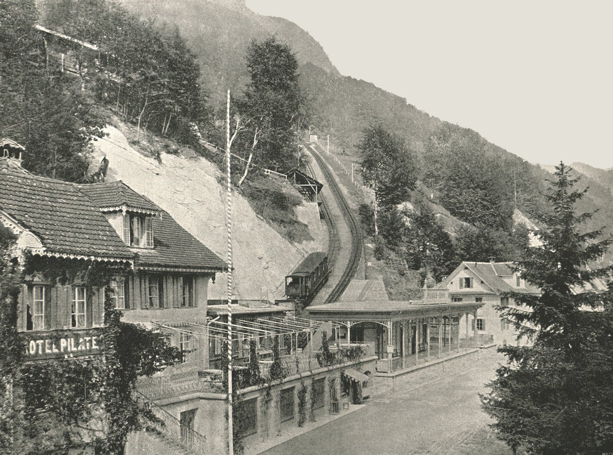 Pilatus Demiryolunun başlangıç noktası, Alpnachstad, İsviçre, 1895. by W and S Ltd