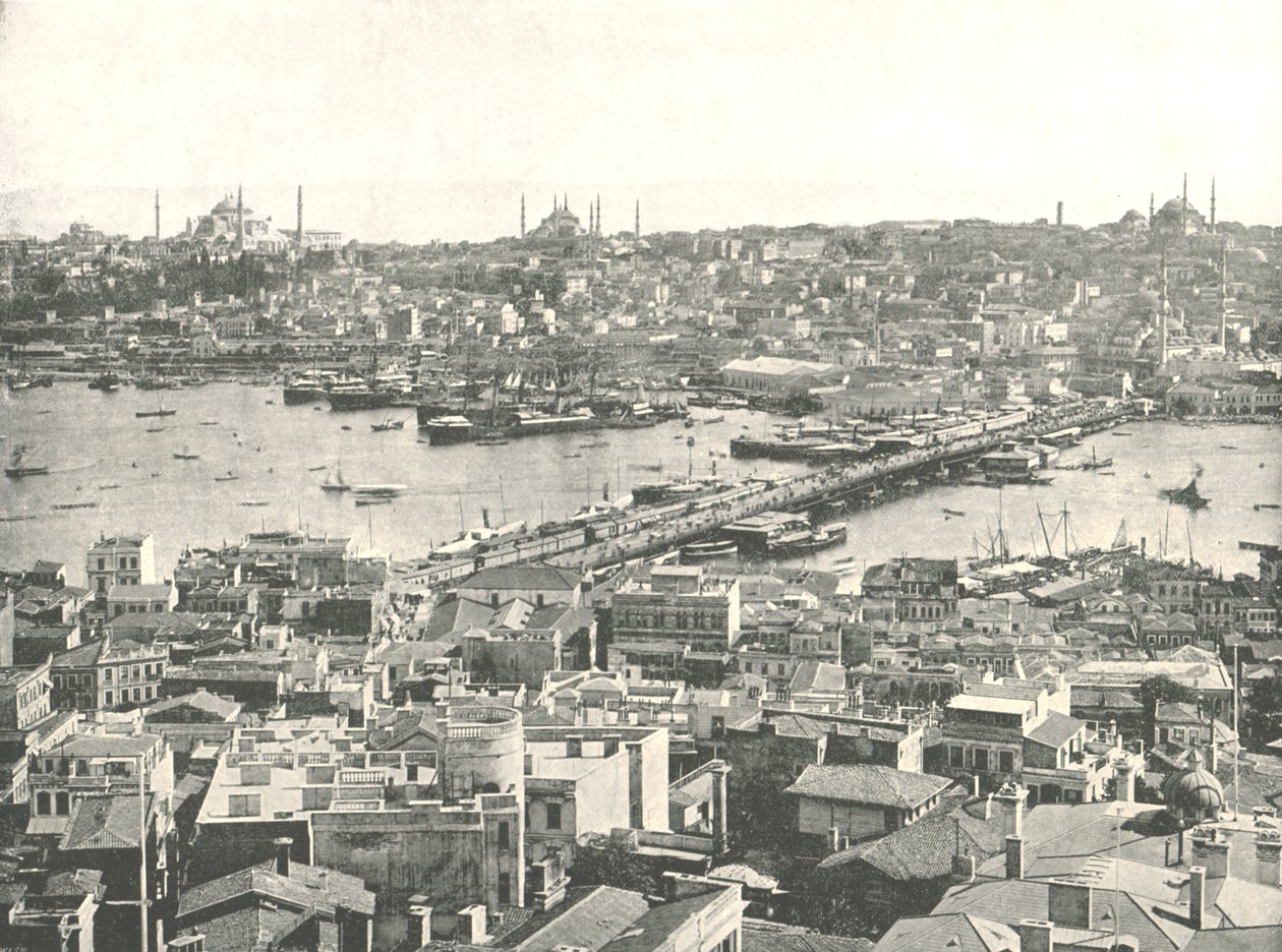 Haliç üzerindeki Galata köprüsü, Konstantinopolis, Osmanlı İmparatorluğu, 1895. by W and S Ltd