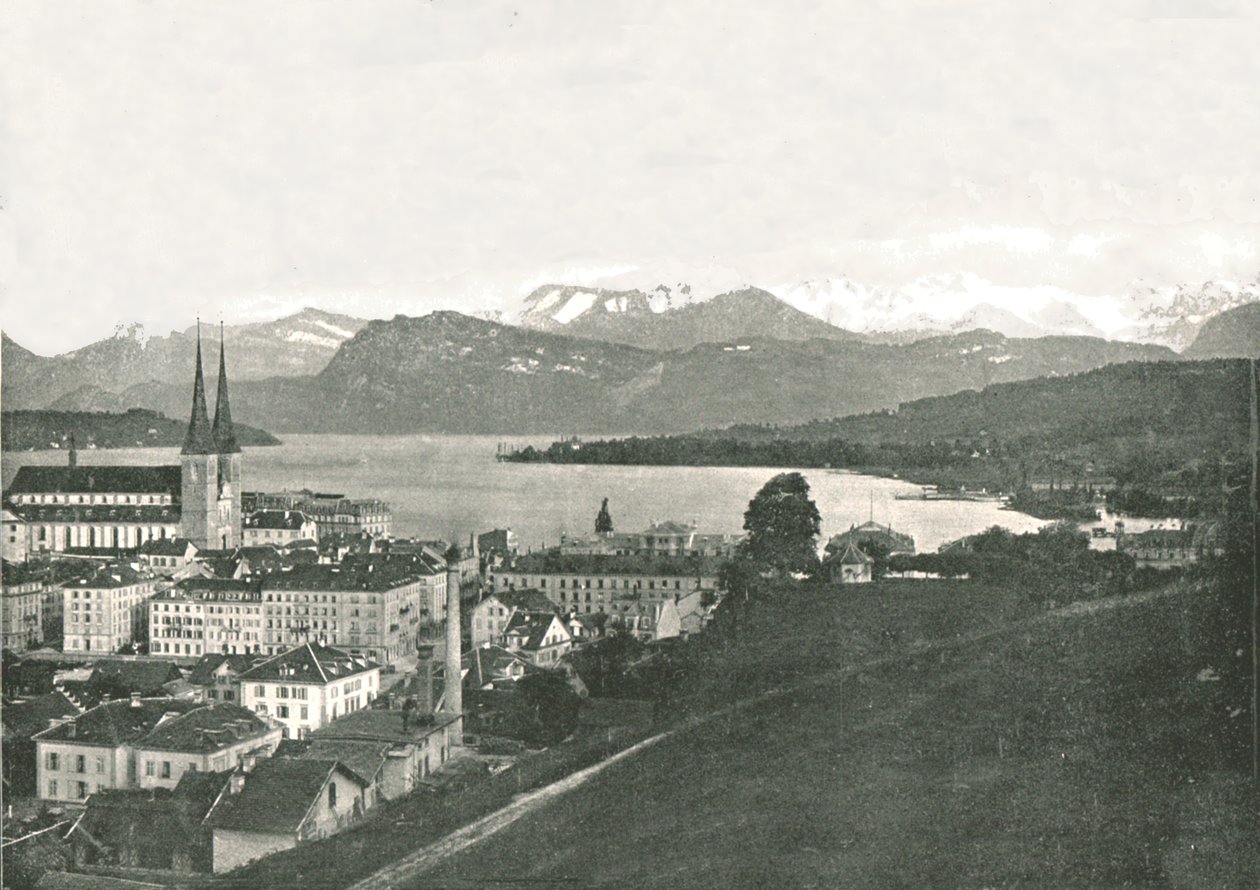 Luzern ve dağlarının görünümü, İsviçre, 1895. by W and S Ltd