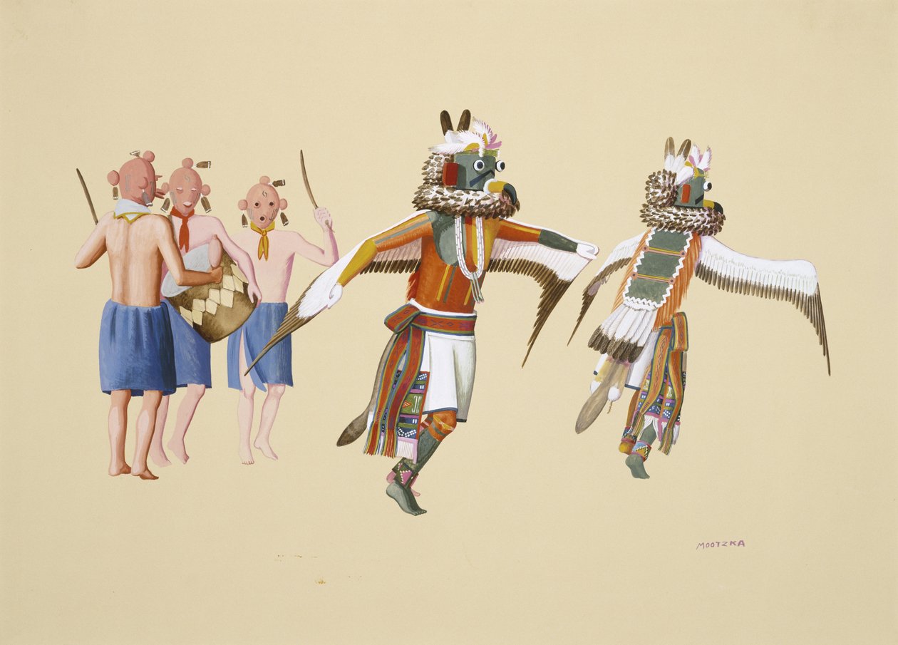 Kwahuh, 1930-40 (dokuma kağıt üzerinde tempera) by Waldo Mootzka