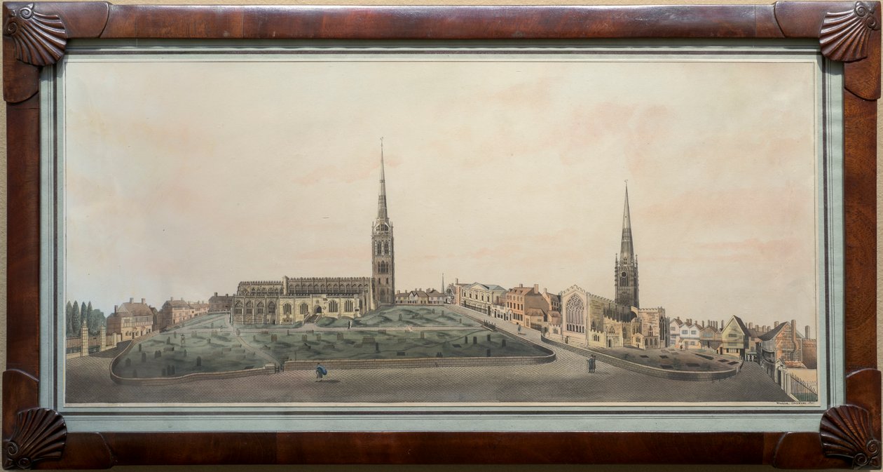 Coventry kasabasının panoramik manzarası (kağıt üzerinde kalem ve mürekkepli tuvalet) by Walker