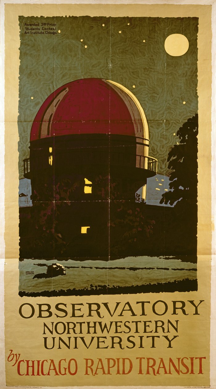 Gözlemevi Northwestern Üniversitesi, Chicago Rapid Transit Company için poster, ABD, 1925 by Wallace Swanson