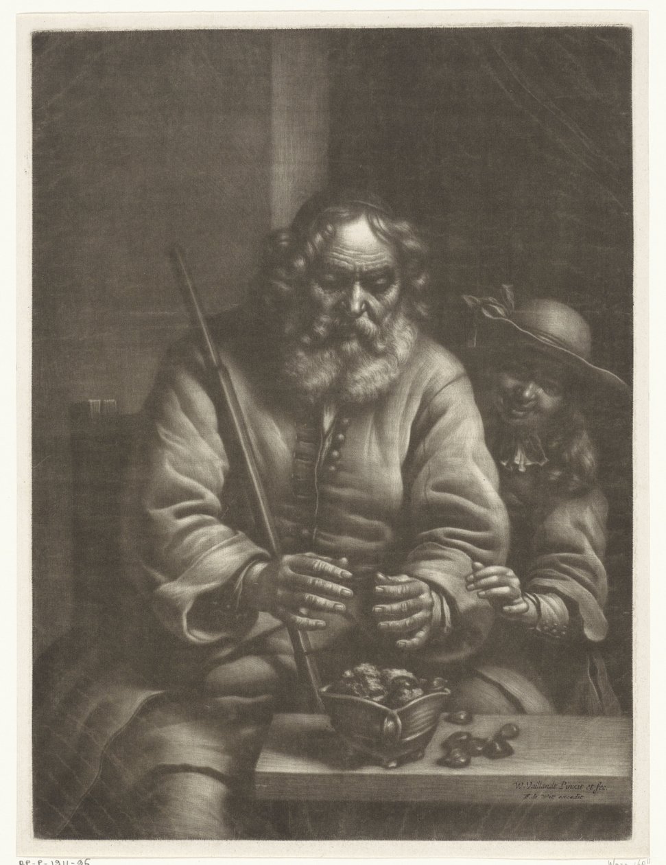Yaşlı adam ellerini ısıtır by Wallerant Vaillant