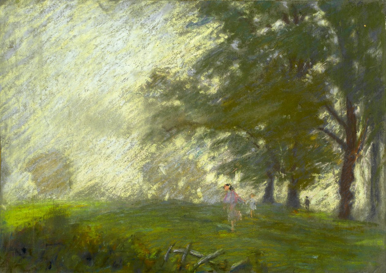 Bir glade atlayan genç bir kız (kağıt üzerinde pastel) by Walter Bonner Gash