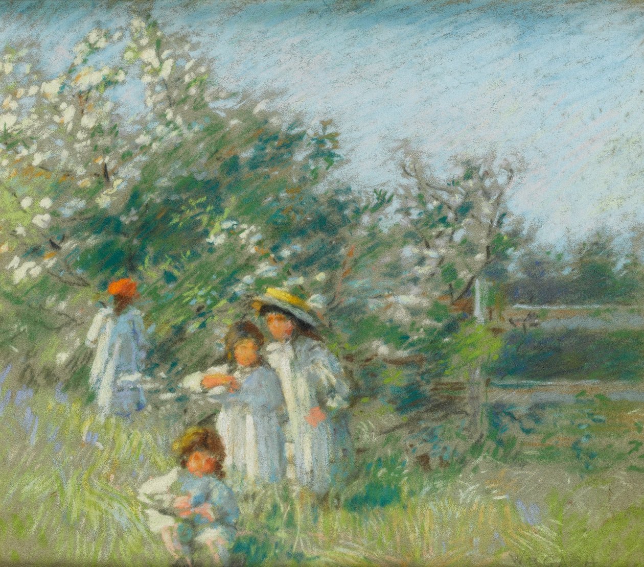 Mayıs çiçeği ağacının yanındaki çocuklar by Walter Bonner Gash