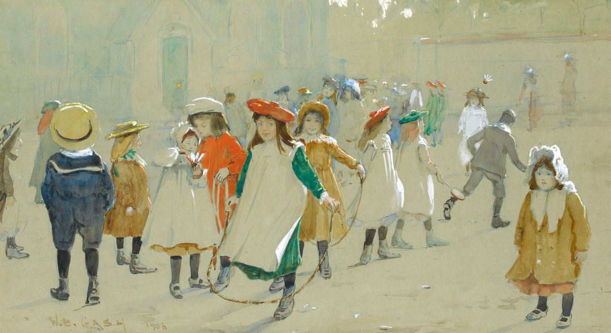 Oyun alanında çocuklar (kağıt üzerinde wc ve beyaz yükseltme ile pastel) by Walter Bonner Gash