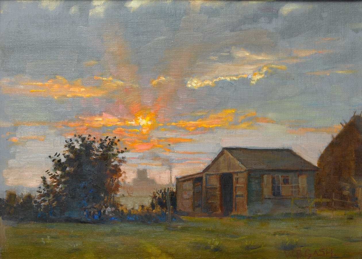 Bay Timpsons ayakkabı fabrikasına bakan Kettering manzaralı gün batımı by Walter Bonner Gash