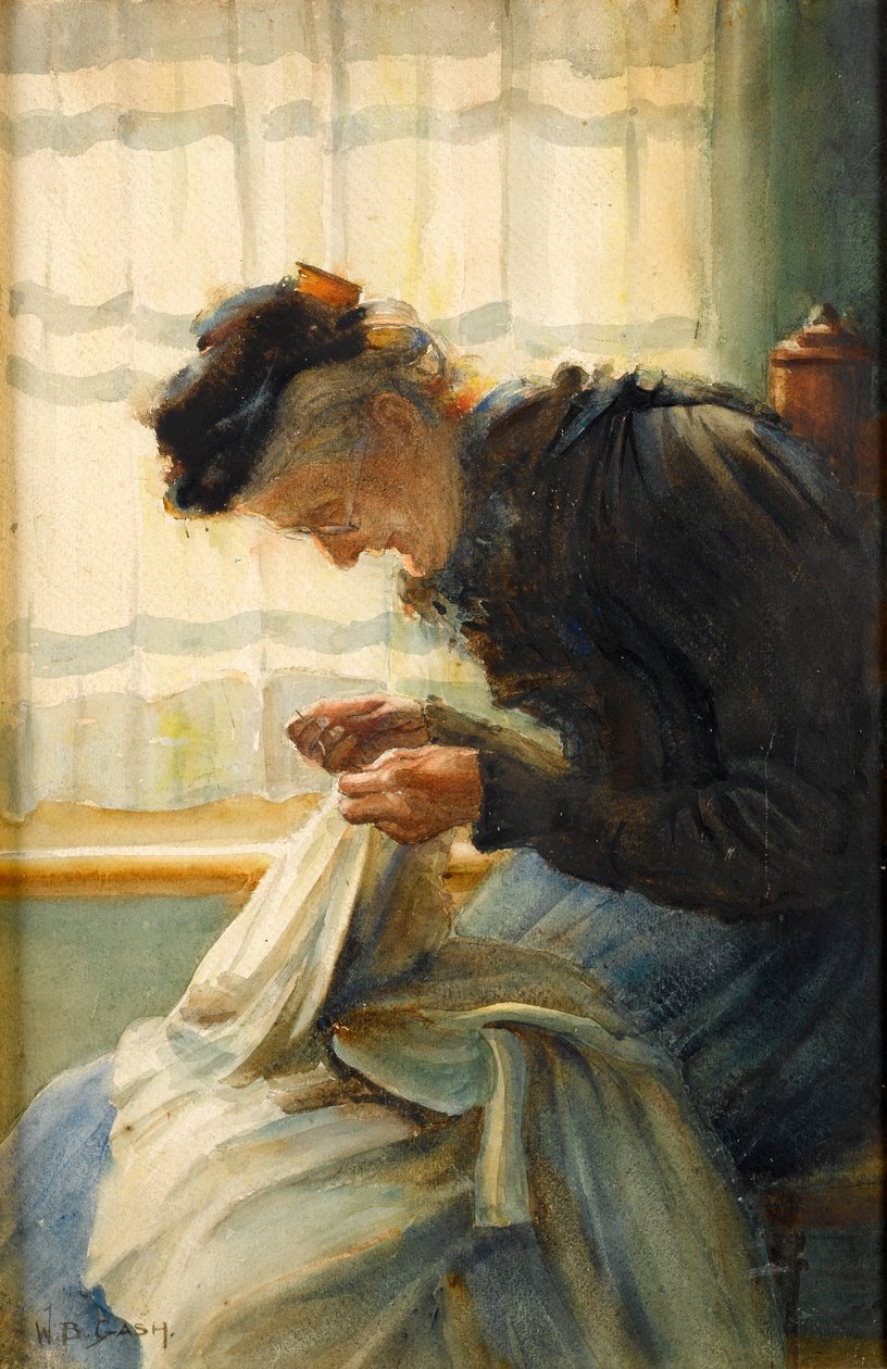 Pencere kenarında dikiş yapan sanatçılar anne by Walter Bonner Gash