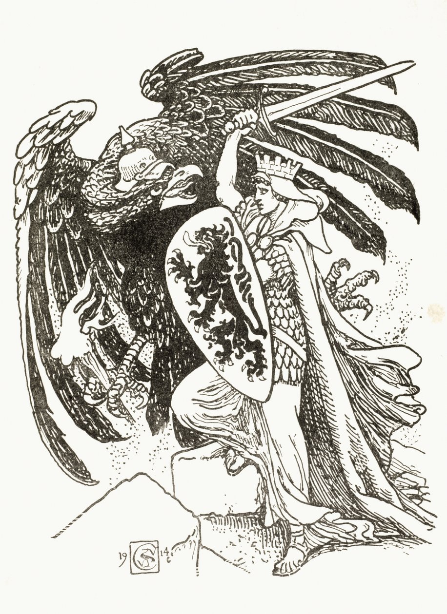 Alman kartalı ile savaşan Belçikalı bir savaşçı, 1915 by Walter Crane