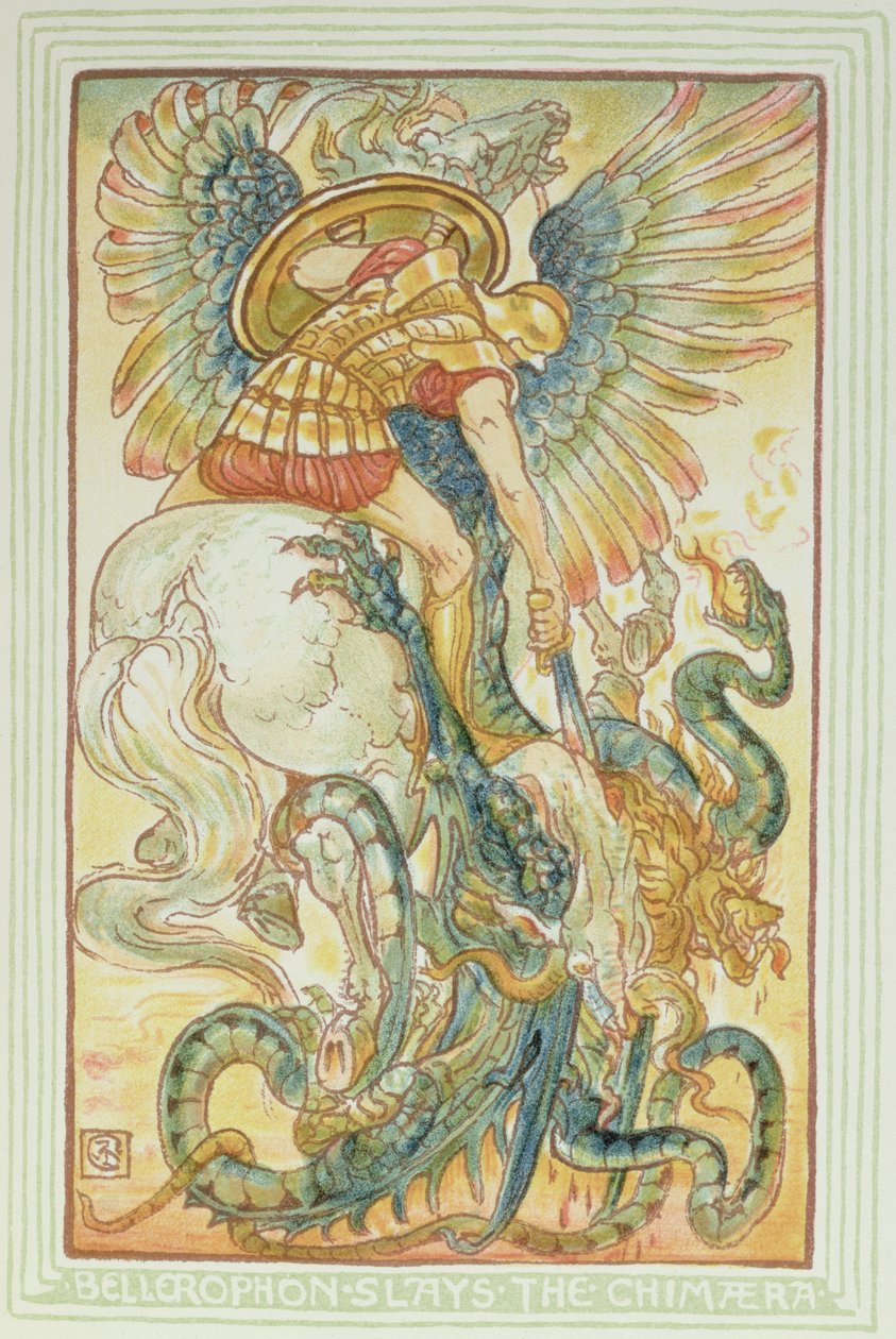 Bellerophon, Chimaera ile savaşırken, 1895 by Walter Crane