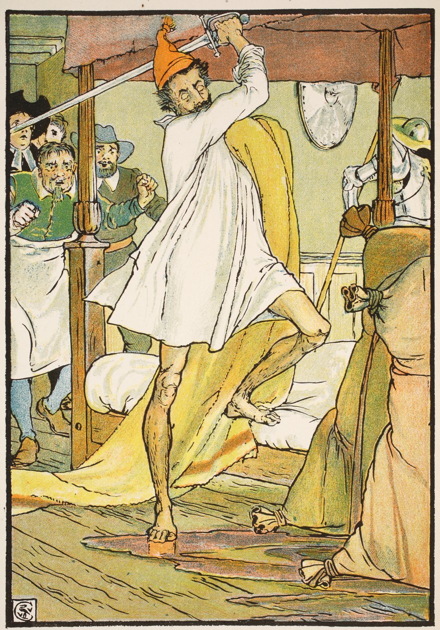 Don Kişot'un Olağanüstü Savaşı, Yargıç Parry tarafından yeniden anlatılan 'Mancha'lı Don Kişot'tan bir örnek, pub. Blackie und Son Ltd, Londra, 1900 by Walter Crane