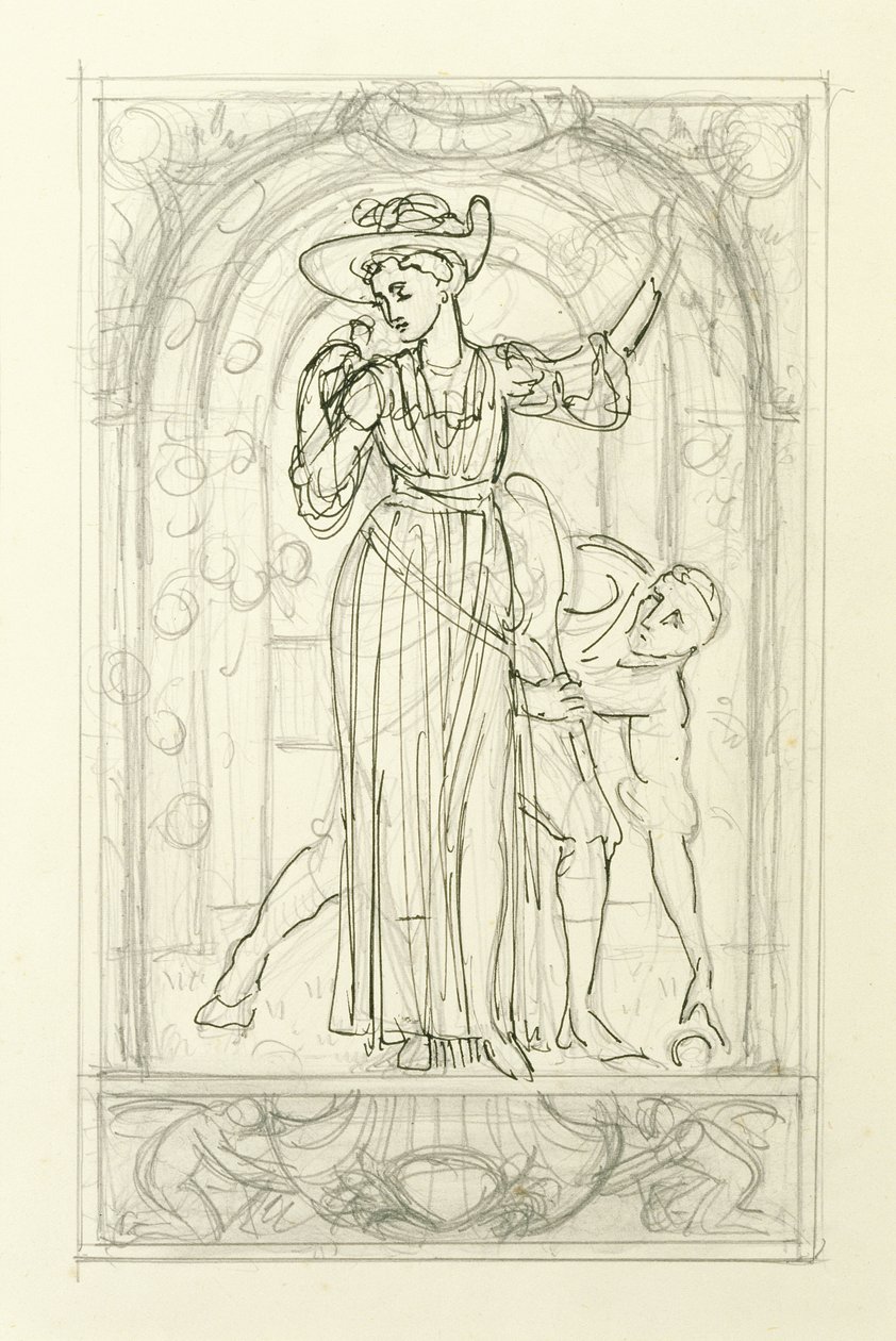 Takvim için hazırlık çizimi, c.1890 (kağıt üzerine kurşun kalem ve tükenmez kalem ve mürekkep) by Walter Crane