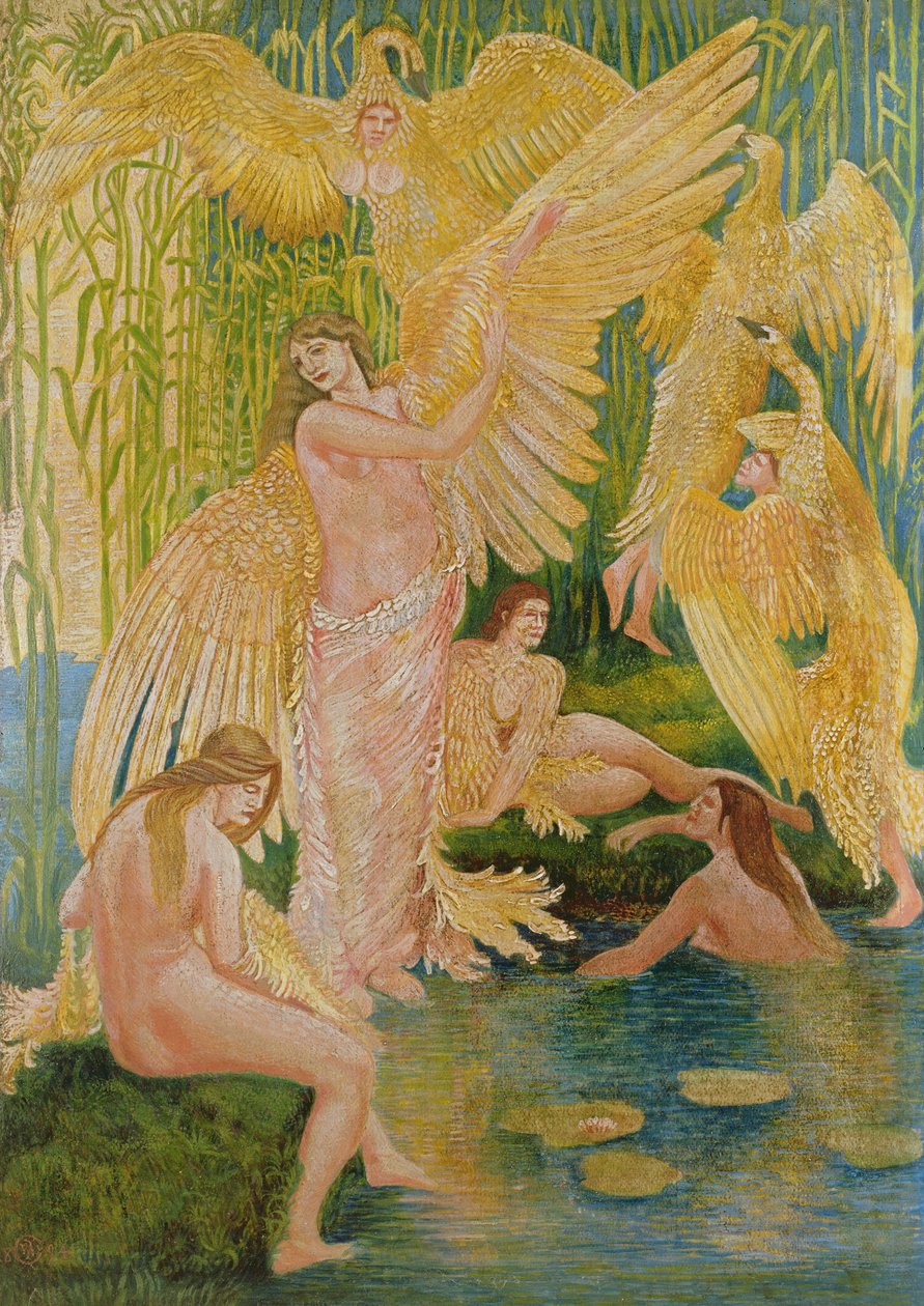 The Swan Maidens, 1894 (kağıt üzerinde yağ ve karışık ortam) by Walter Crane
