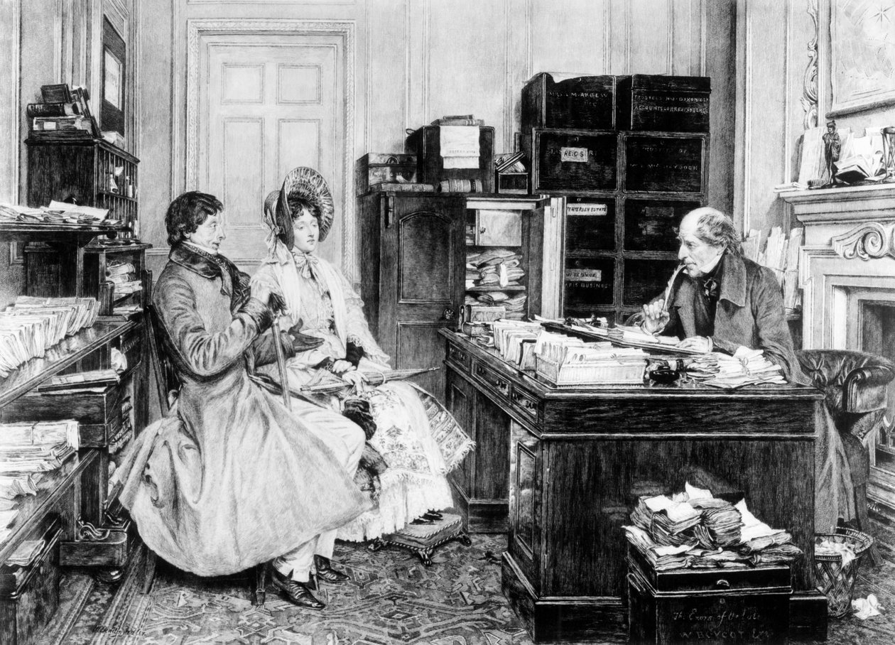 Avukat Bürosunda, James Dobie (d.1849) tarafından oyulmuş by Walter Dendy Sadler