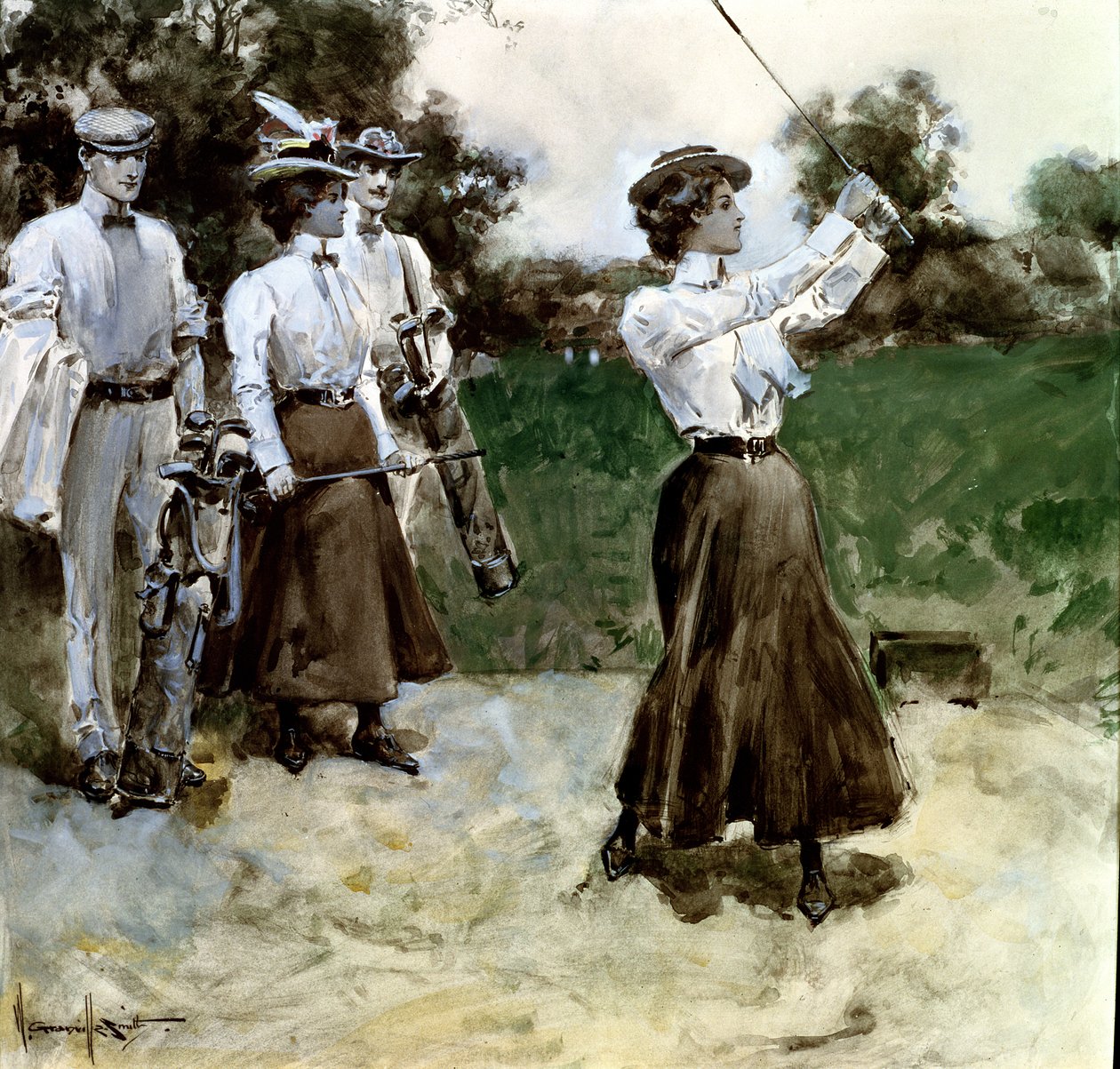 Golf Dörtlü, c.1900 (gemide guaj ve wc) by Walter Granville Smith