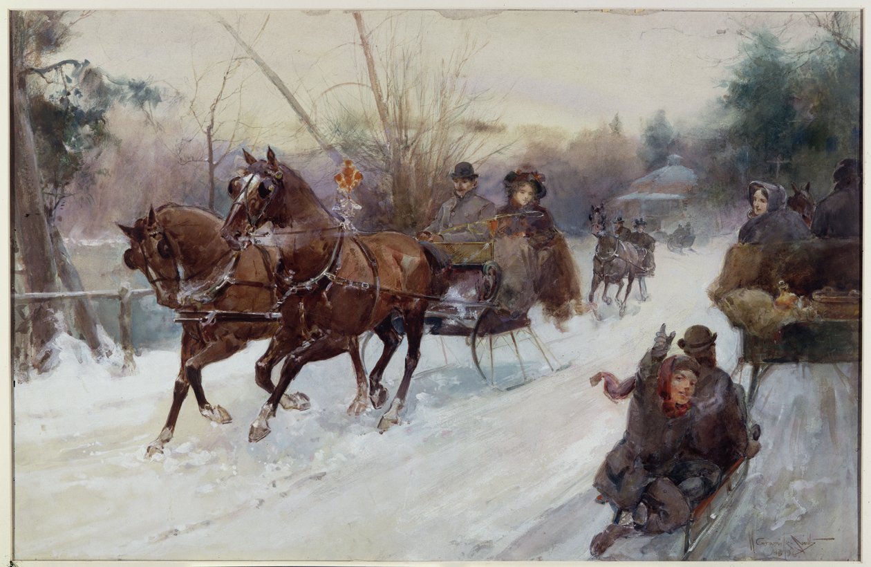 Parkta Kızak, 1896 (kağıt üzerine wc ve guaj boya) by Walter Granville Smith