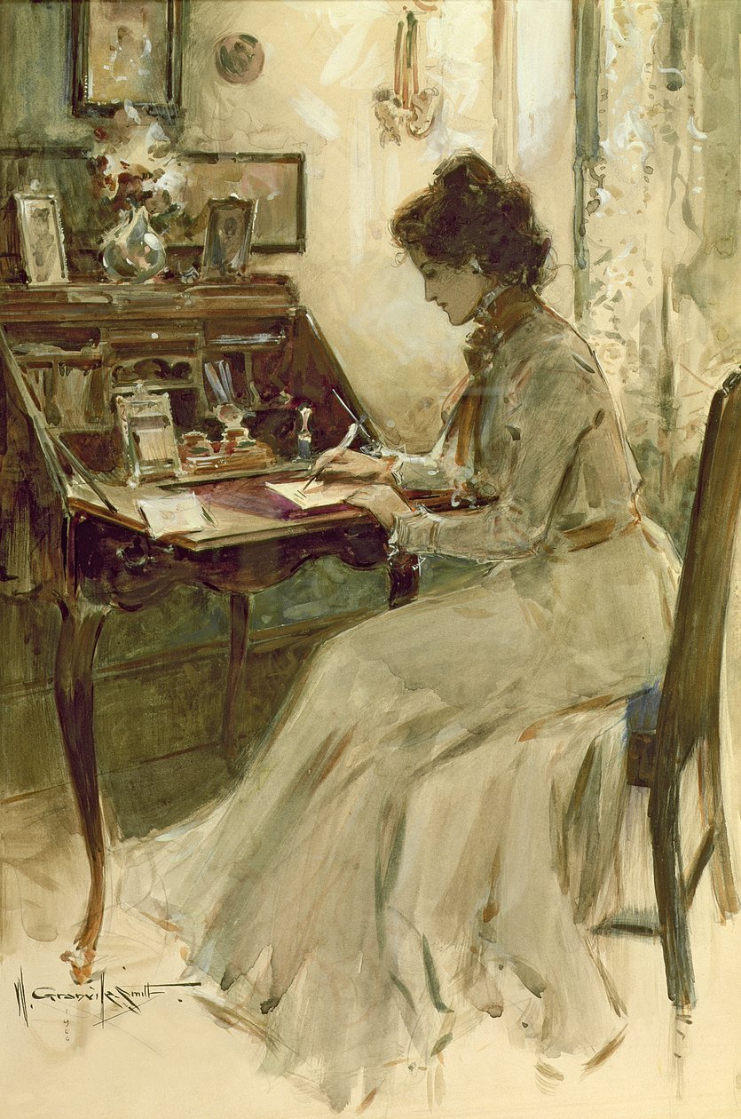 Mektup Yazma, 1900 (resim panosunda wc) by Walter Granville Smith