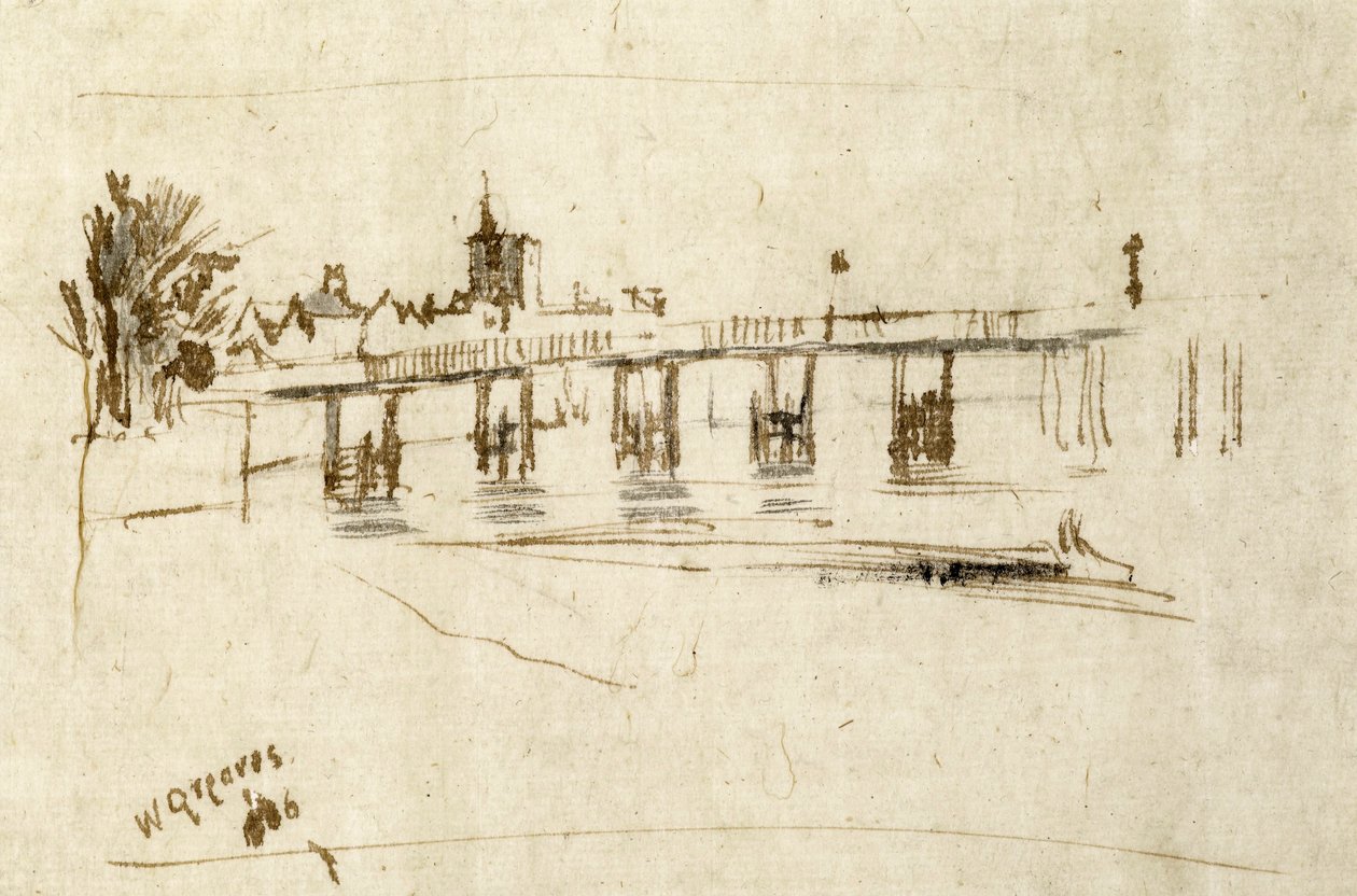 ಹಳೆಯ ಬ್ಯಾಟರ್‌ಸೀ ಸೇತುವೆ, c.1890 ಟರ್ಕ್ by Walter Greaves