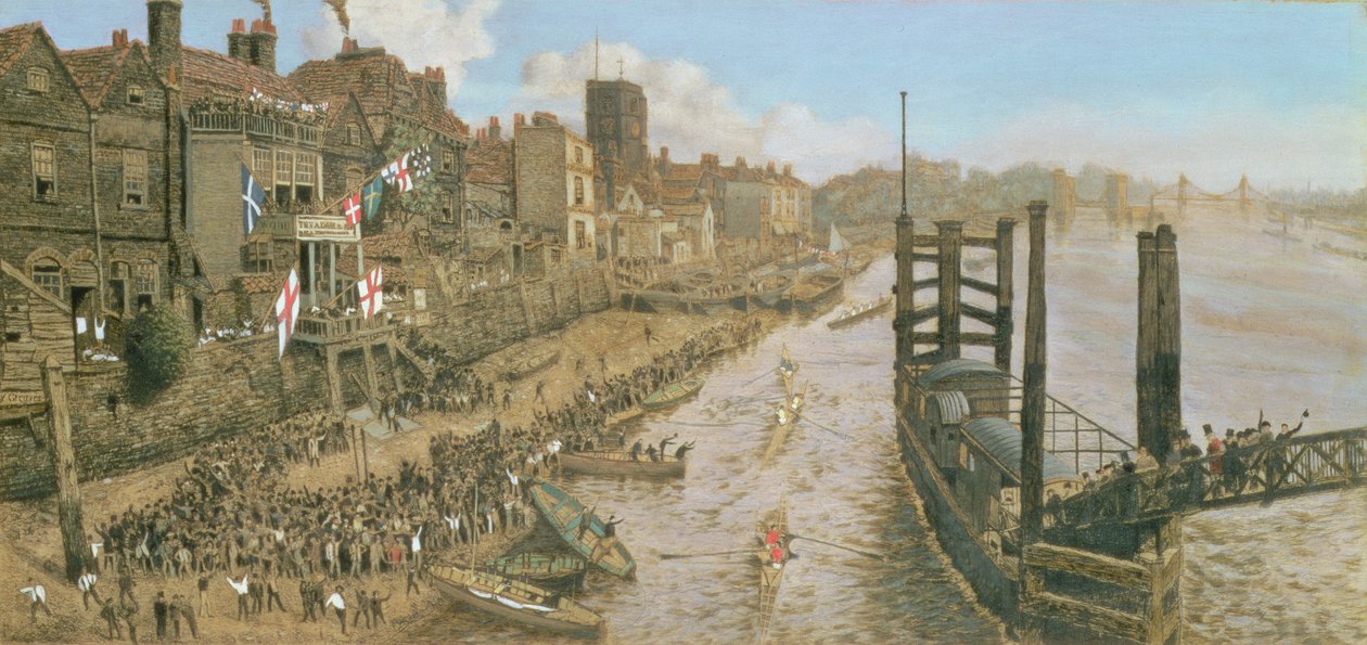 Eski Chelsea, The Last Regatta, c.1871 (gemiye monte edilmiş kağıt üzerine yağlı boya) by Walter Greaves