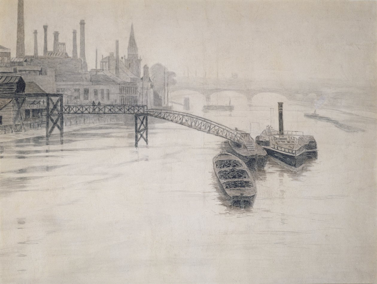 Thames Görünümü, City Stream Company İskelesi, Battersea Elektrik Santrali by Walter Greaves